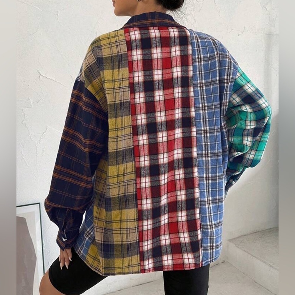 Plaid colorful long sleeve T-shirt size medium/small/large - Picture 2 of 5